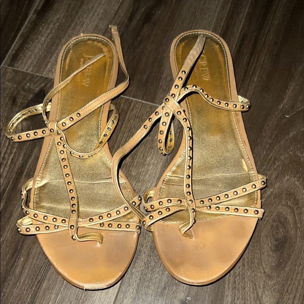 J Crew Tan Sandals with gold studs